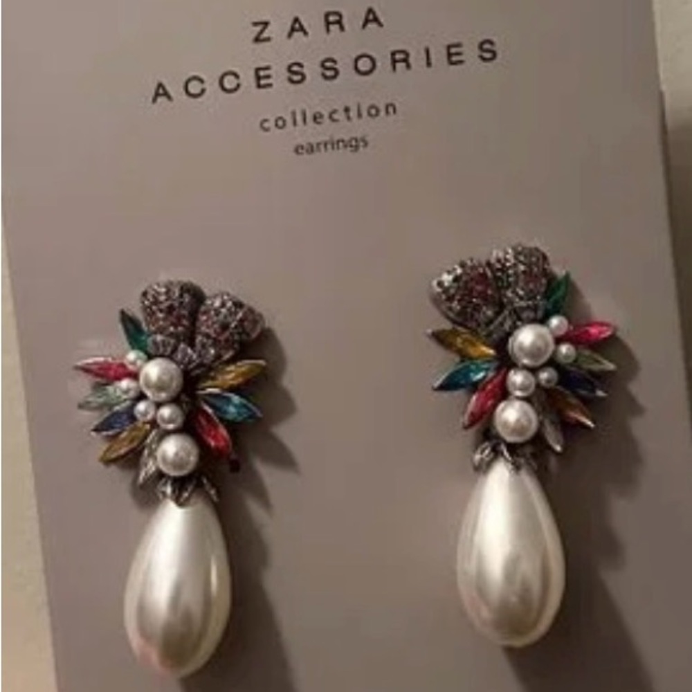 Zara Colorful Gem and Pearl Drop Earrings